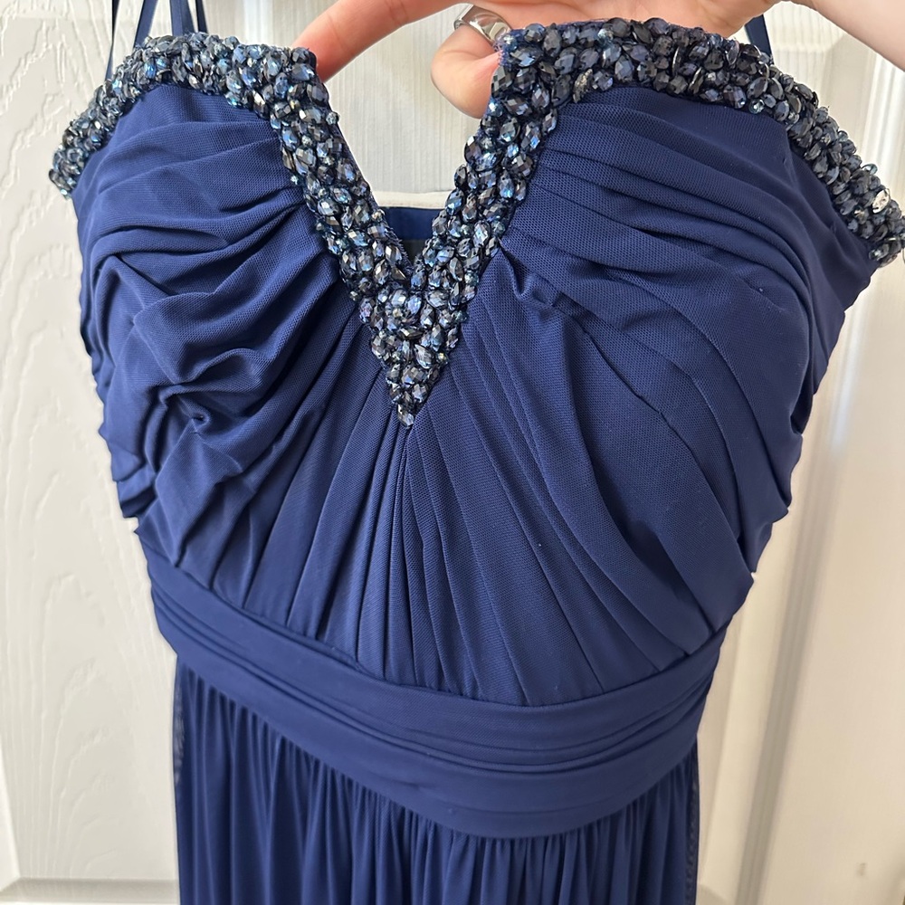 Elegant Blue Beaded Women's Dress Prom Gown